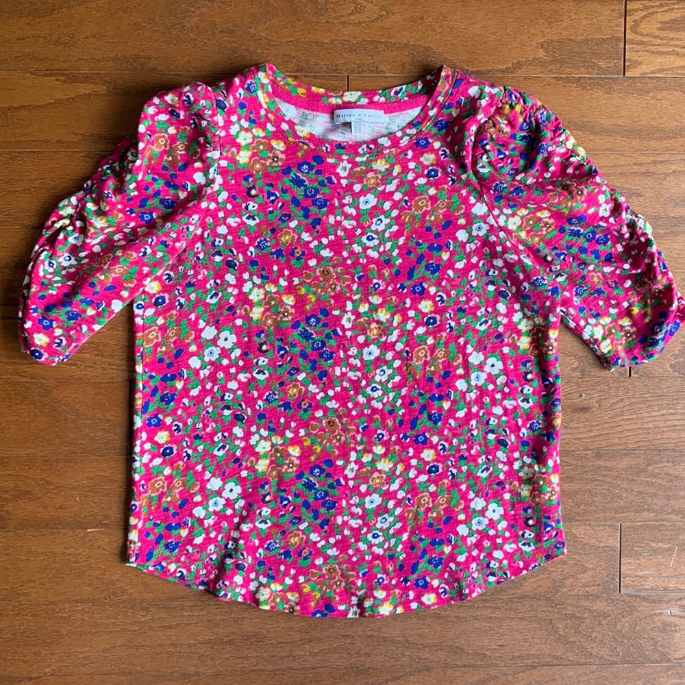 Maison d’Amelie Paris Short Sleeve Floral Pink Top French Girl Femme Size XS